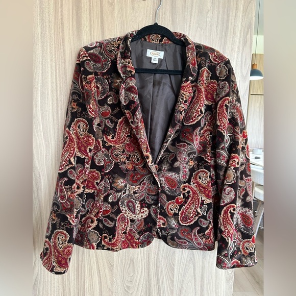 Talbots Blazer Velvet Jacket Size 14 Paisley Lined Cotton Silk 1 Button Vintage - Picture 1 of 8